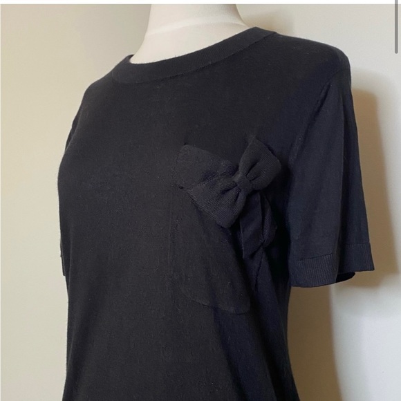 Kate Spade Kit Black Silk Blend Short Sleeved Sweater Top with Bow Pocket, L - Picture 2 of 5
